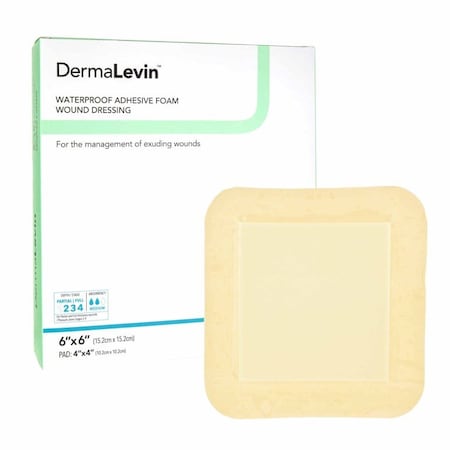 Dermalevin Foam Dressing 6 X 6 Inch With Border Waterproof Backing Hydrocolloid Adhesive Square Sterile, 10PK 00285E